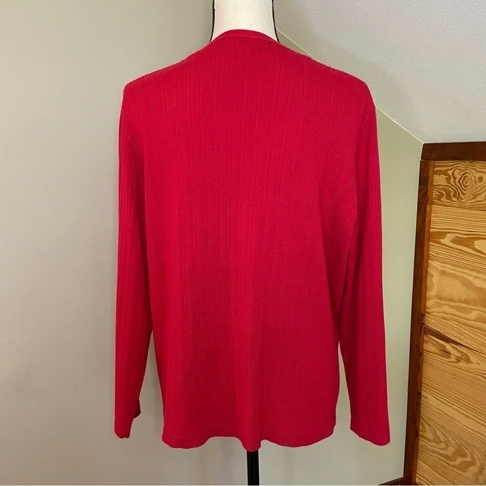Casual Corner Annex Red Ribbed Button Up Long Sleeve Sweater 1X